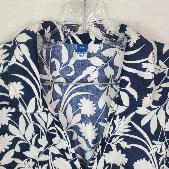 Old Navy Waist-Defined Midi Shirt Dress Navy Blue White Floral Cotton Sz XXL - Picture 8 of 14
